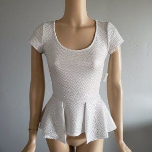Charlotte Russe white & silver shiny peplum top